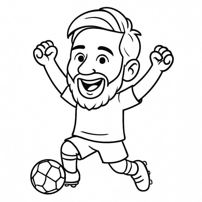 Caricatura em estilo cartoon do jogador Messi para colorir