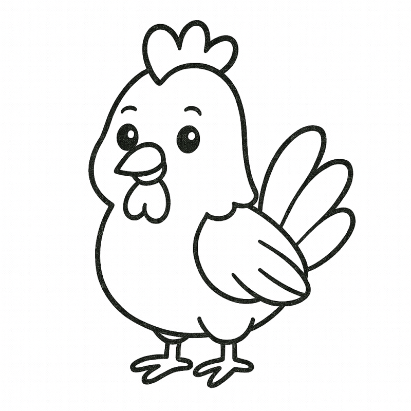 Desenho de galinha simples e estilizada para colorir por crianças pequenas
