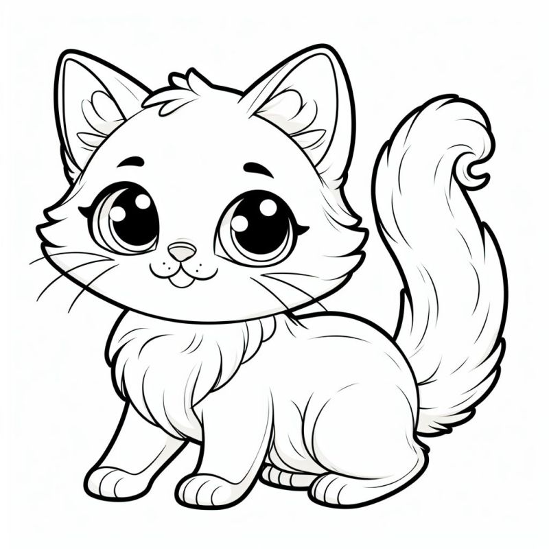 Desenho de gato pequeno e fofo sentado, ideal para colorir