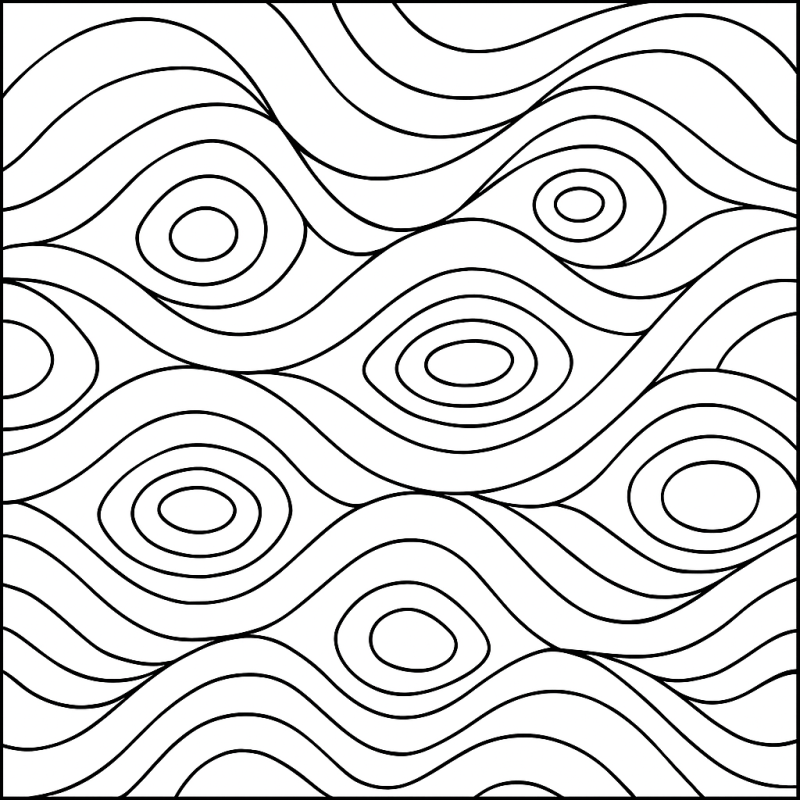 Desenho de padrão geométrico abstrato com ondas e formas ovais para colorir