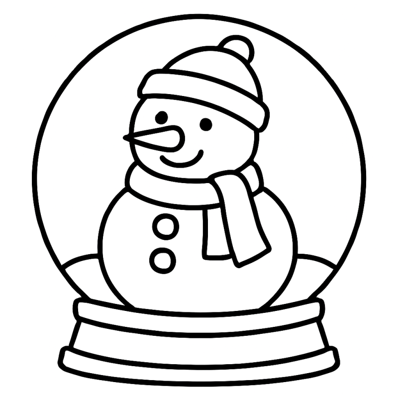 Desenho de um globo de neve com um boneco sorridente para colorir