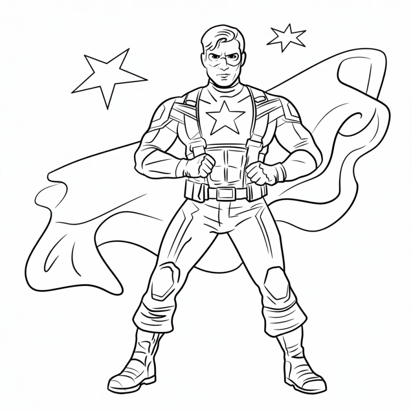 Desenho para colorir do Capitão América com estrela e capa