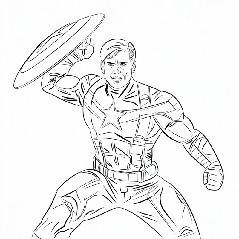 Desenho do Capitão América em pose dinâmica segurando escudo