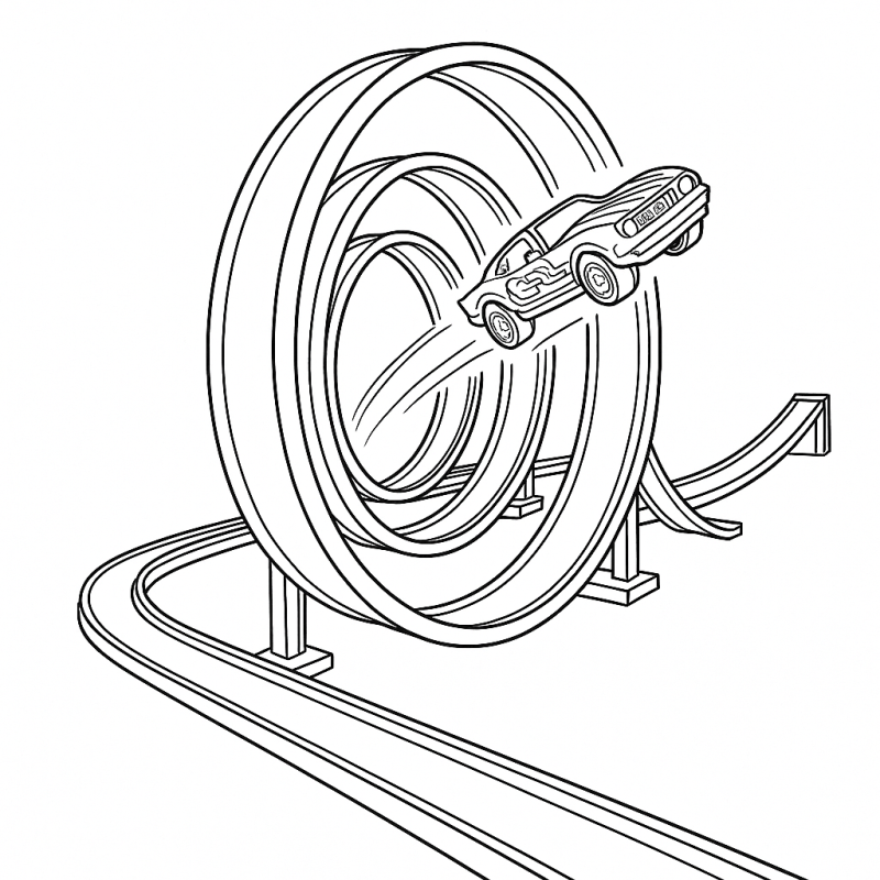 Desenho de carro Hot Wheels em loop de pista para colorir