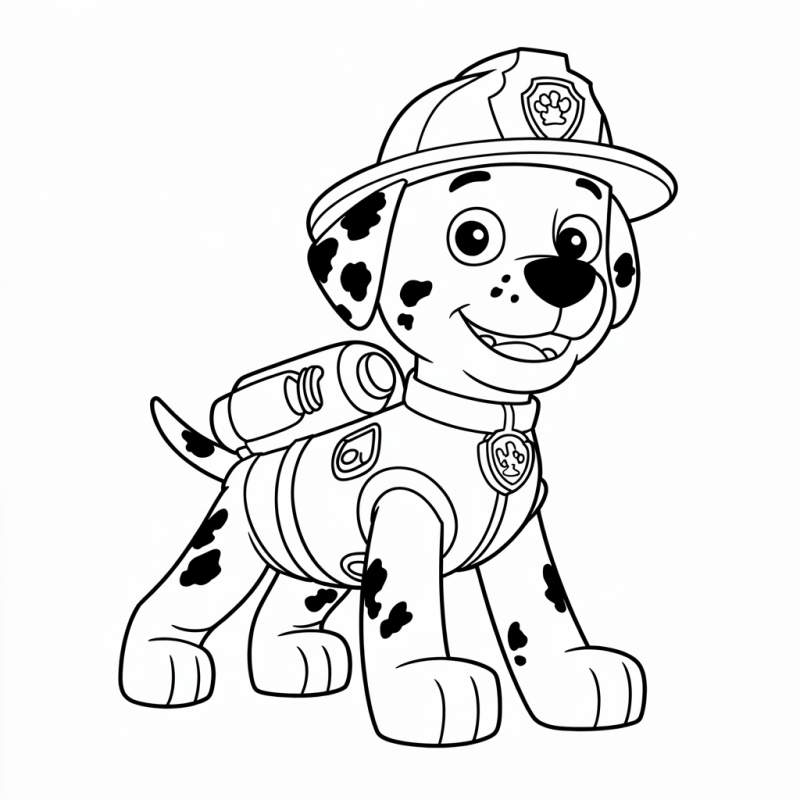 Desenho para colorir de Marshall da Patrulha Canina, um dálmata usando capacete de bombeiro