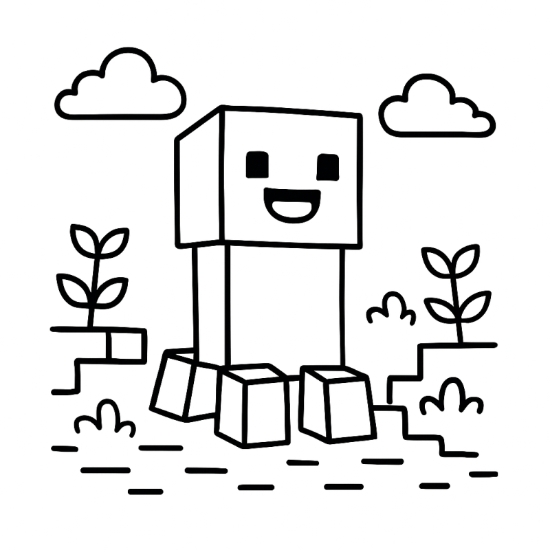 Desenho de Creeper sorridente no estilo Minecraft para colorir