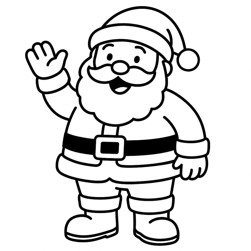 Desenho do Papai Noel sorridente acenando para colorir, ideal para crianças pequenas
