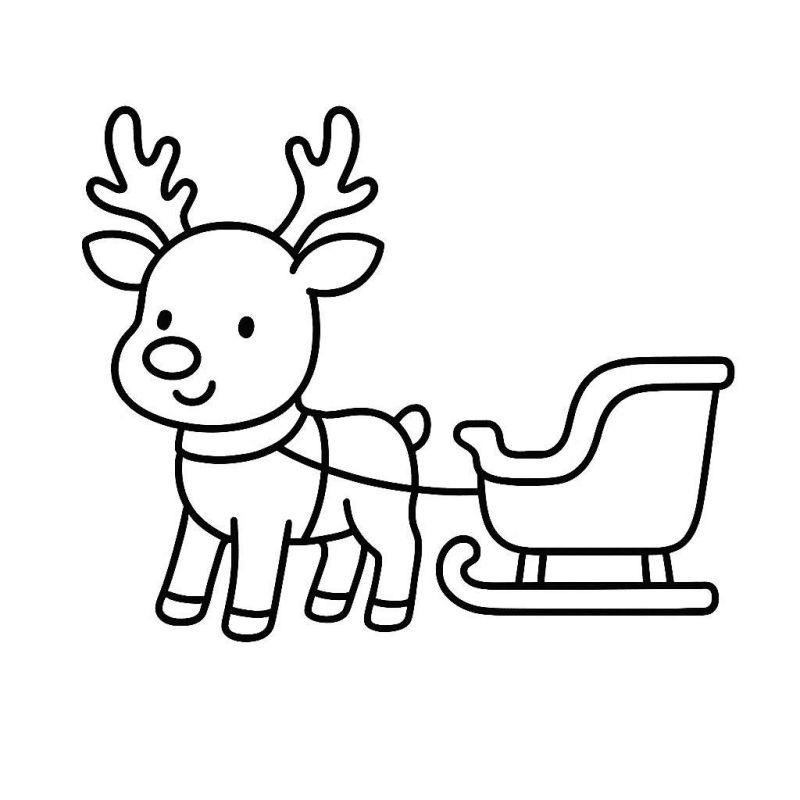 Desenho de rena fofa com trenó para colorir