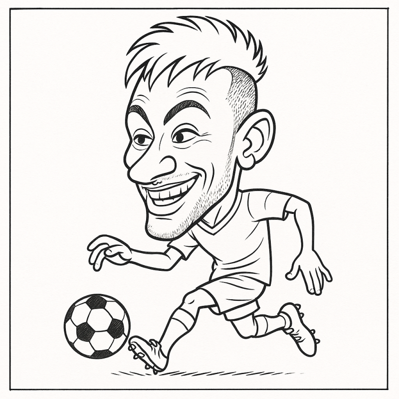 Caricatura do Neymar Júnior correndo com uma bola de futebol
