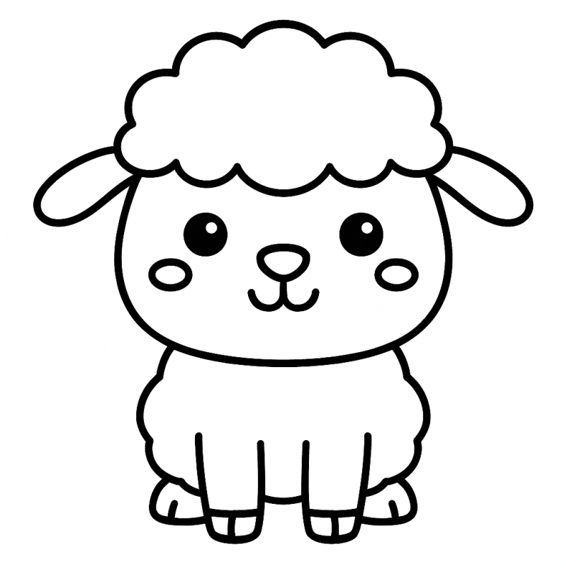 Desenho de uma ovelha fofa sentada para colorir, ideal para crianças pequenas