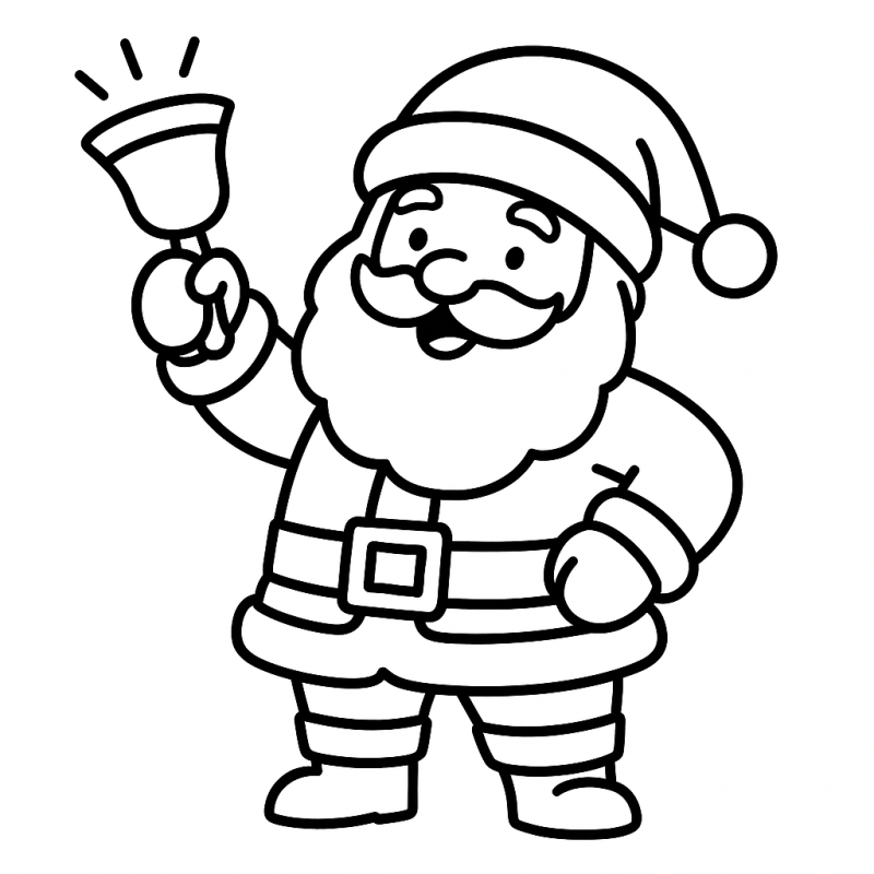Desenho de Papai Noel Simplificado com Sino para Colorir