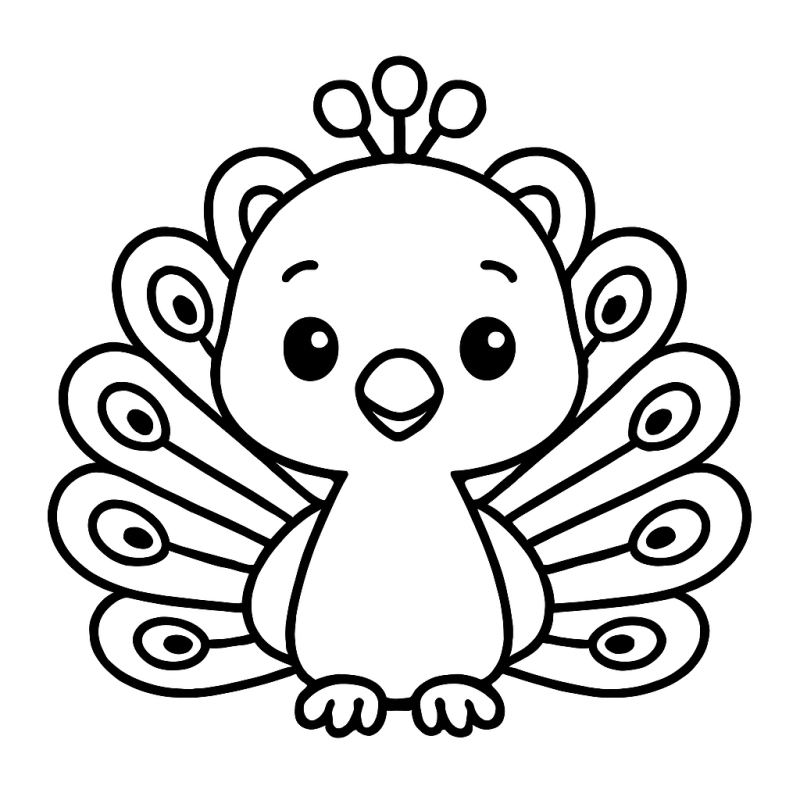 Desenho adorável de um pavão para crianças colorirem