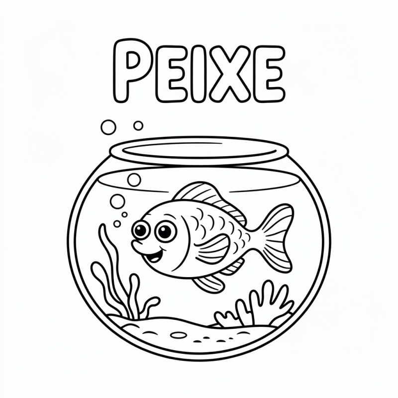 Peixe Feliz no Aquário: Desenho para Imprimir e Colorir