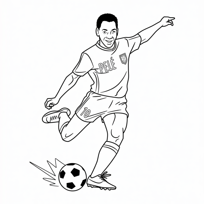 Desenho de Pelé prestes a chutar uma bola para colorir