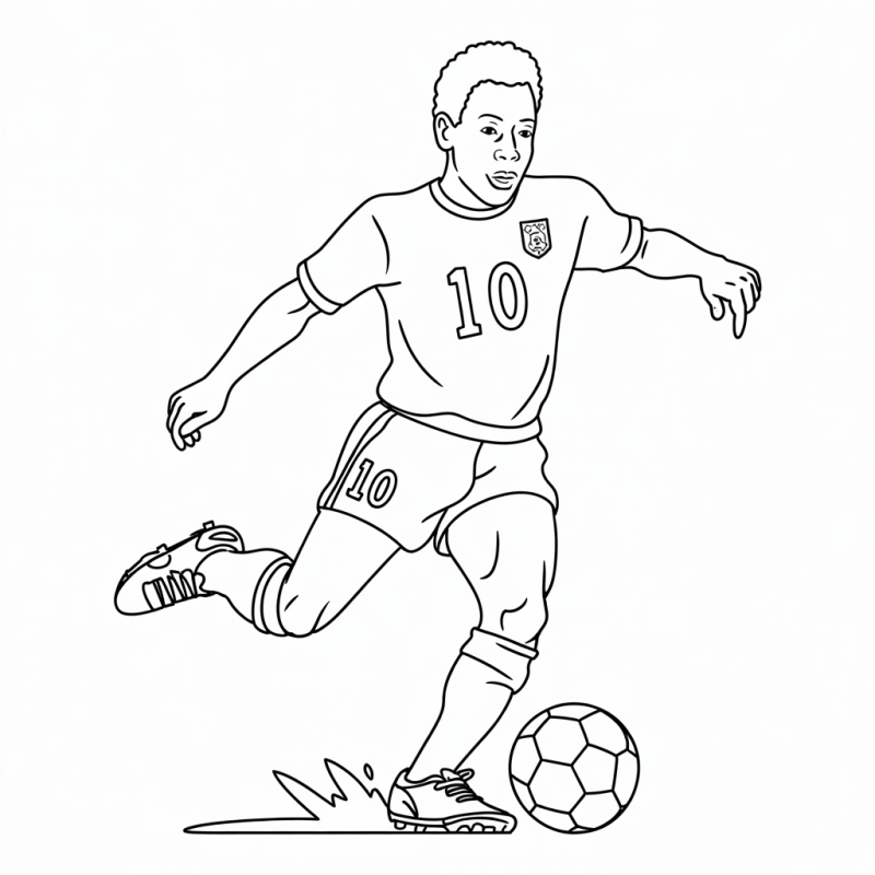 Desenho do Pelé jogando futebol em ação para colorir