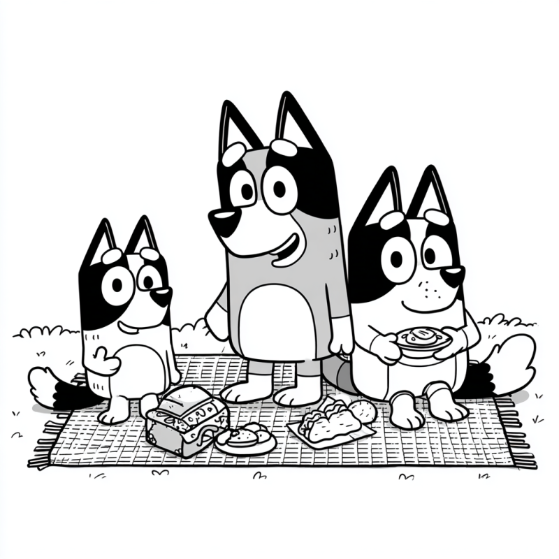 Desenho Bluey: Piquenique Divertido para Colorir