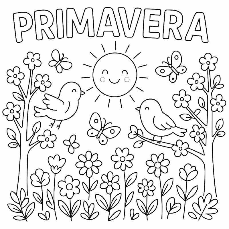 Desenhe a Primavera: Sol e Natureza para Colorir