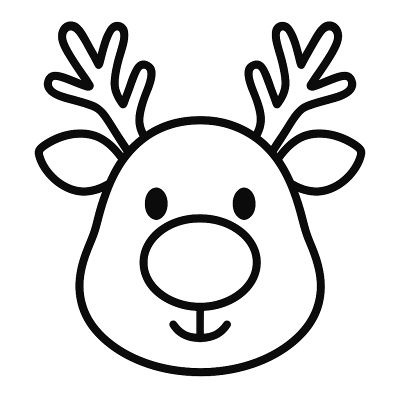 Cabeça de rena de Natal simplificada para colorir, ideal para crianças pequenas