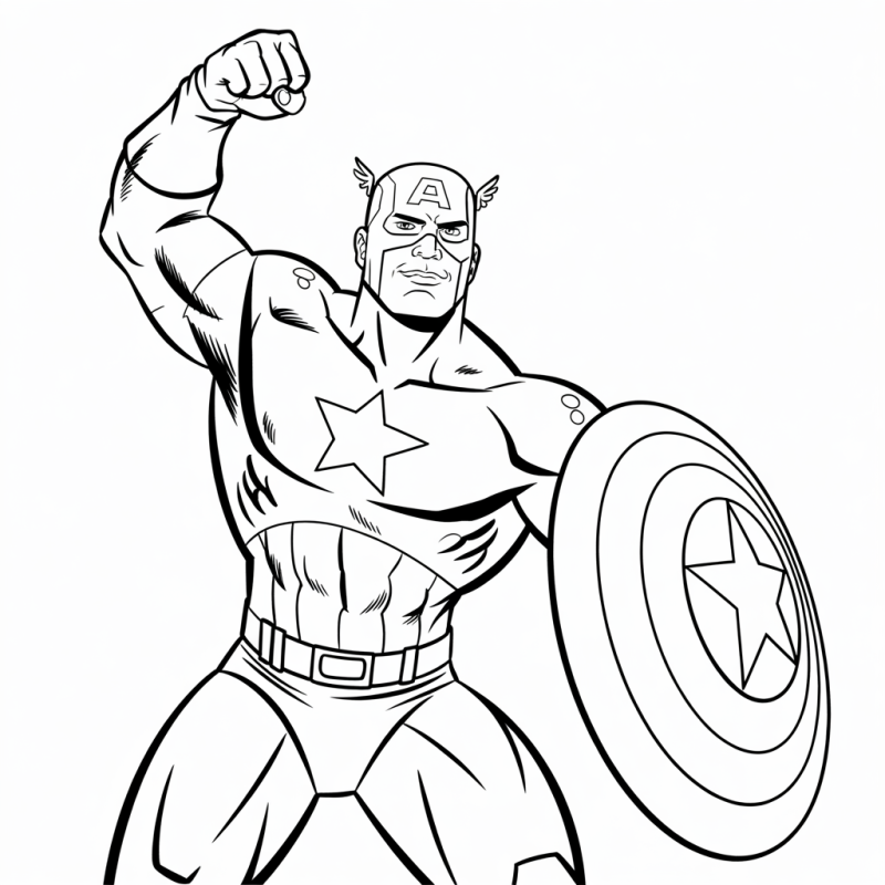 Desenho do Capitão América em pose heroica para colorir