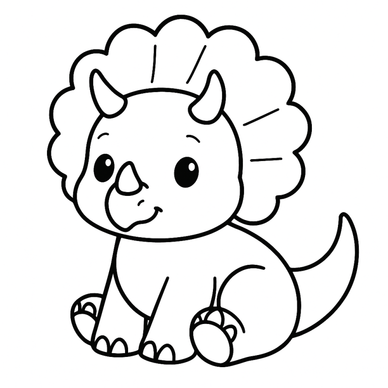 Desenho de tricerátopo cartoon fofo para colorir