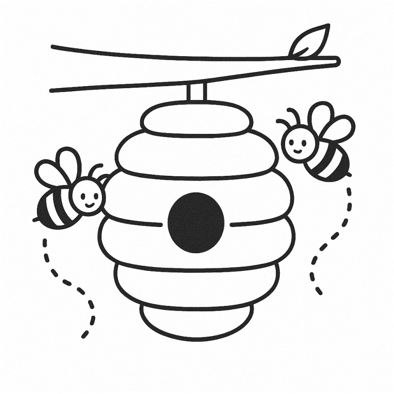 Desenho de abelhas e colmeia para colorir