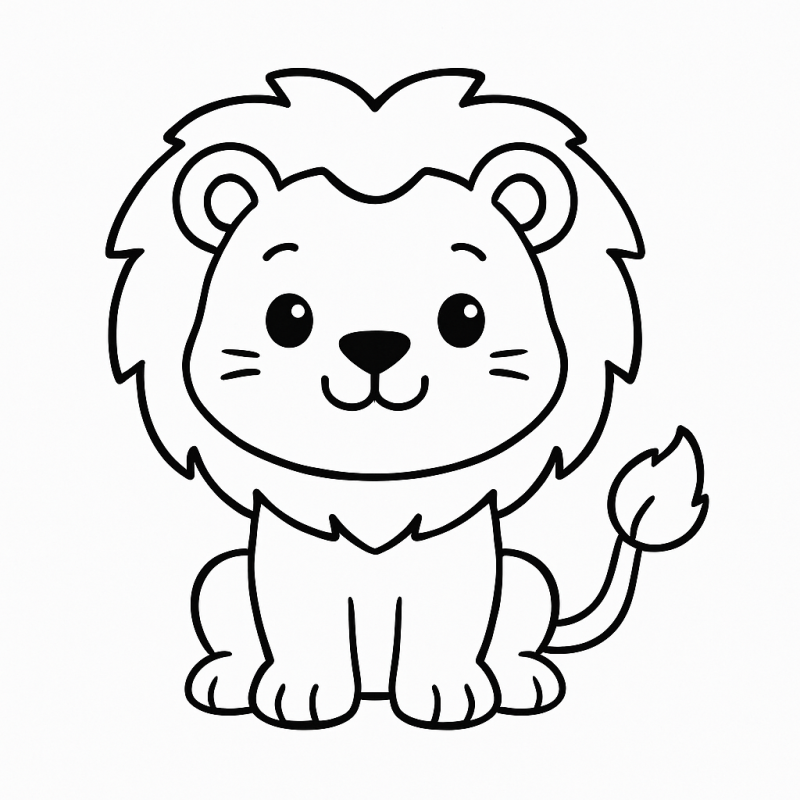 Desenho de leão em estilo animado para crianças pequenas colorirem