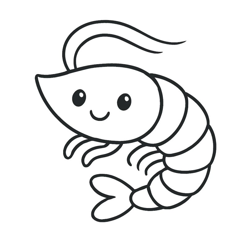 Desenho de camarão sorridente para colorir, ideal para crianças pequenas.