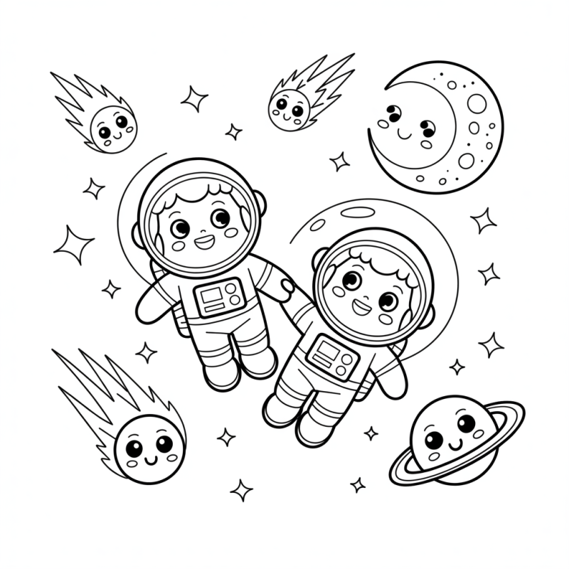 Astronautas Felizes Flutuando no Espaço