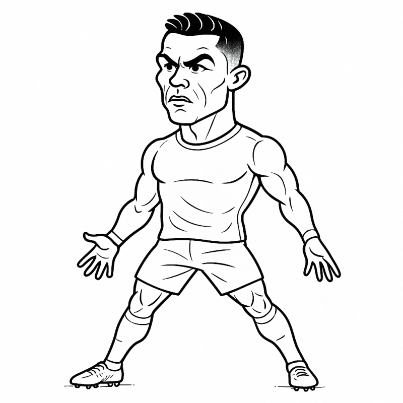 Caricatura de Cristiano Ronaldo para Colorir em Pose Dinâmica