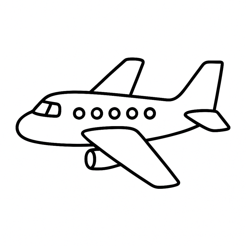Desenho estilizado de avião simples com detalhes para colorir
