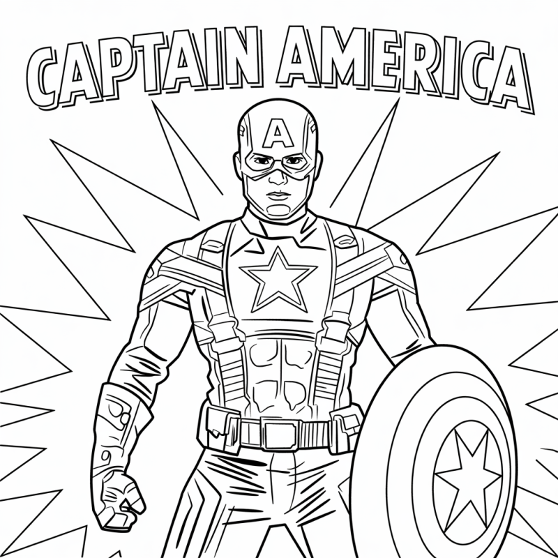 Capitão América em pose heróica com escudo, pronto para colorir