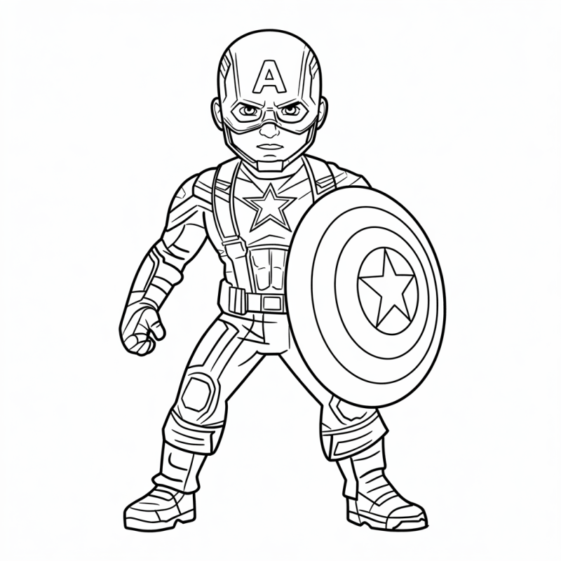 Desenho detalhado do Capitão América em pose de ação para colorir
