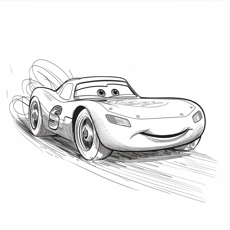 Desenho detalhado de carro de corrida animado para colorir