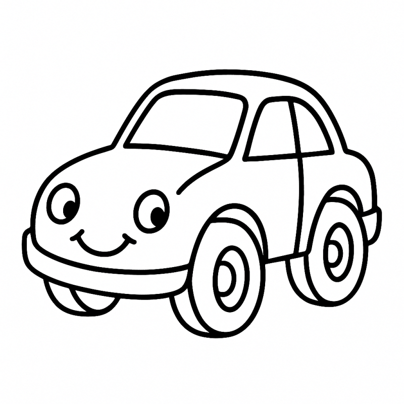 Desenho de Carro Sorridente e Amigável para Colorir