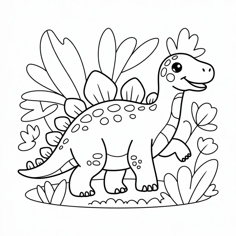 Desenho de um dinossauro cartoon amigável estegossauro para colorir