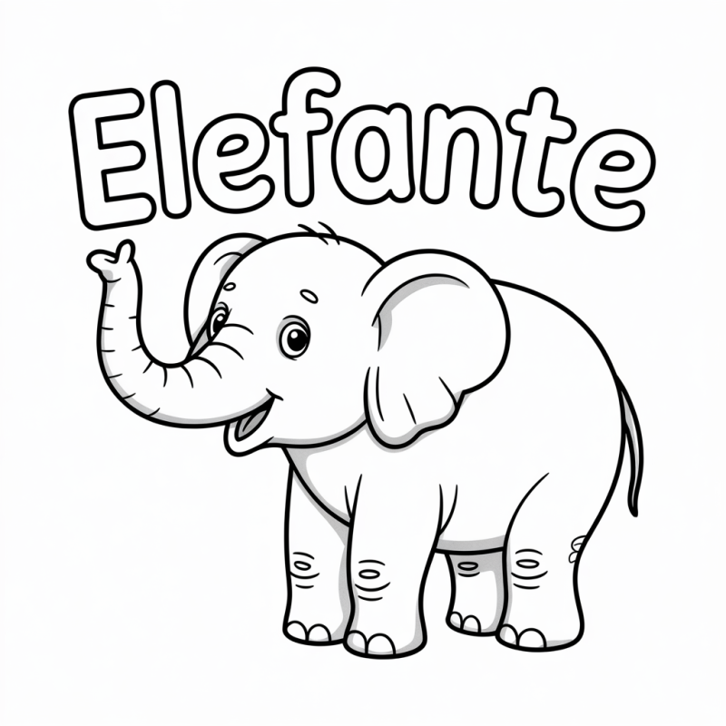 Desenho de Elefante Cartoon para Colorir e Alfabetizar