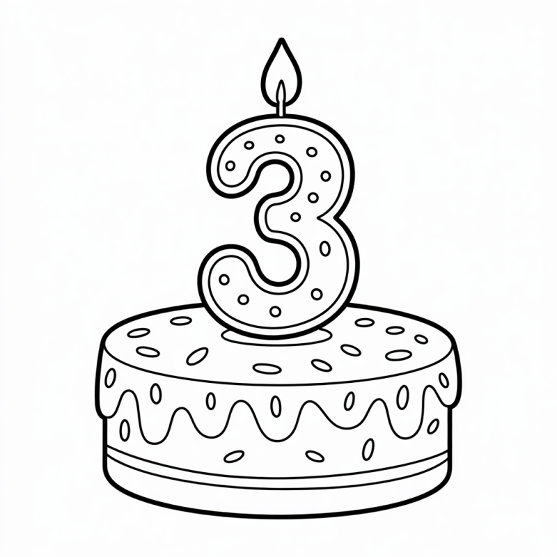 Desenho de Bolo de Aniversário com Vela para Colorir