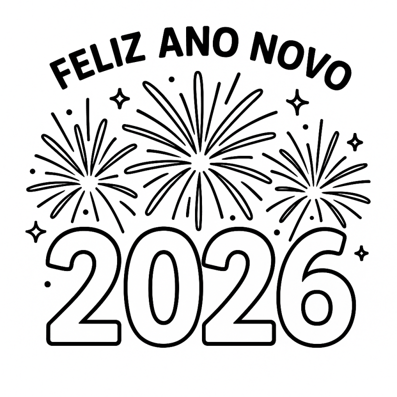 Colorindo a Chegada de 2026: Desenho de Feliz Ano Novo