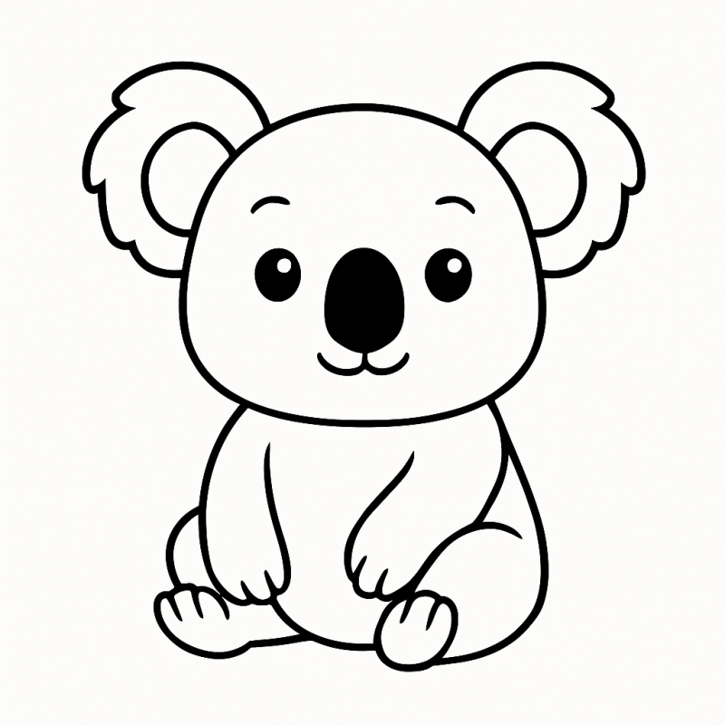 Desenho de coala cartunesco sentado, ideal para colorir