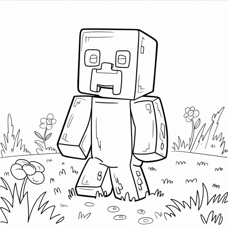 Desenho de personagem Minecraft com design geométrico para colorir