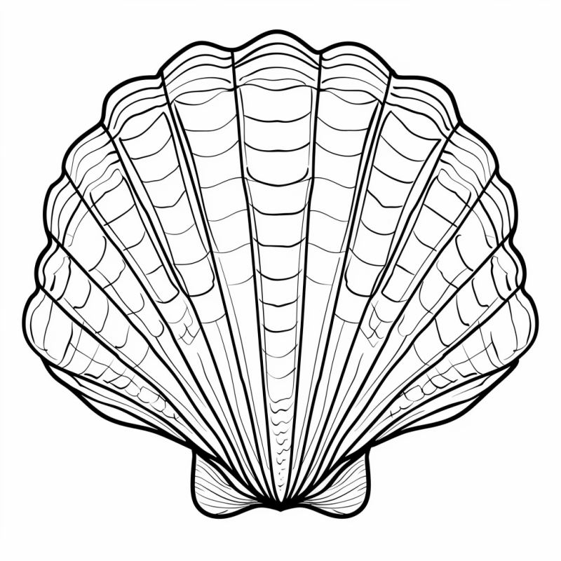 Desenho de concha estilizada com formato de leque para colorir, ideal para criatividade artística.