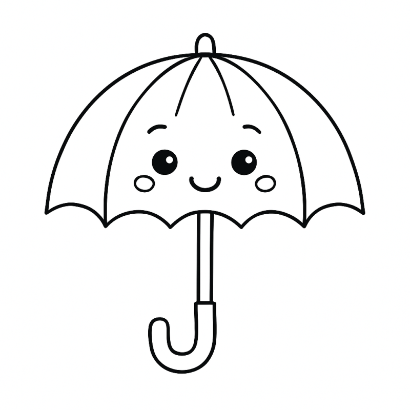 Desenho de um guarda-chuva sorridente para colorir, perfeito para crianças.