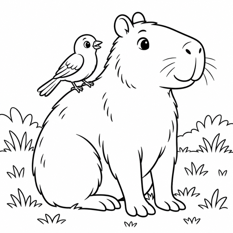 Capivara com passarinho nas costas