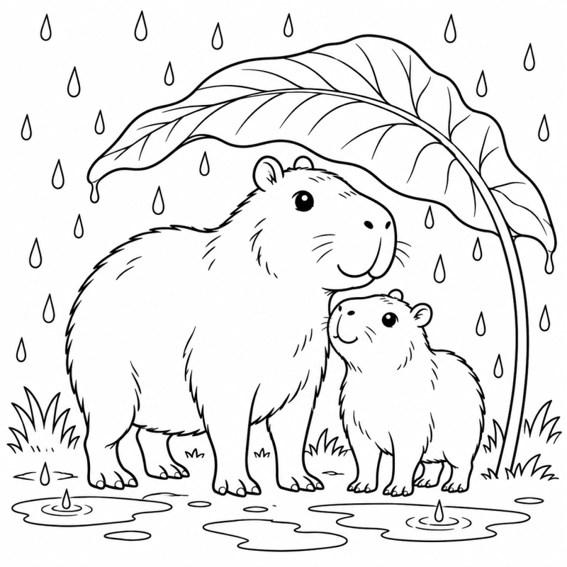 Capivaras abrigadas da chuva