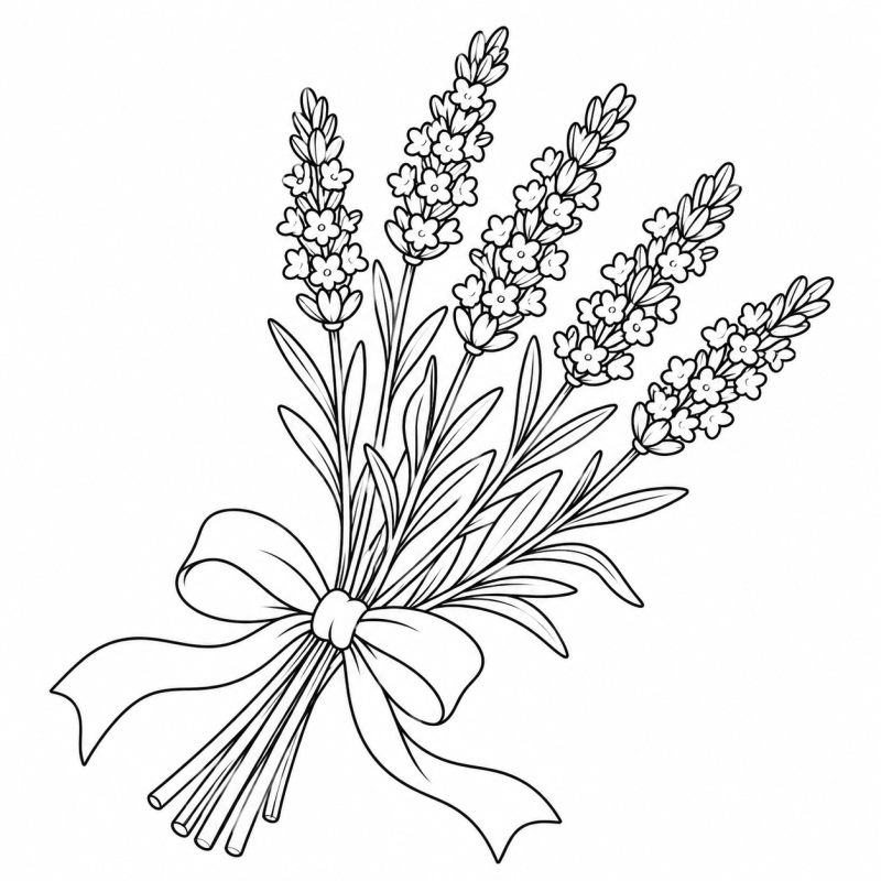 Ramos de lavanda com folhas estreitas amarrados por laço