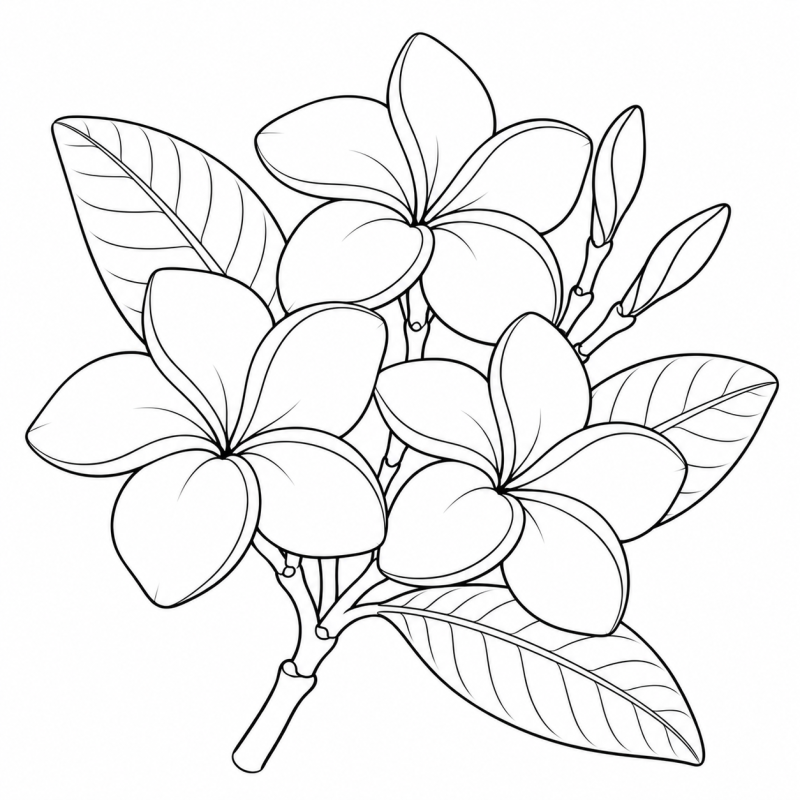 Três flores de jasmim-manga em ramo com folhas e botões