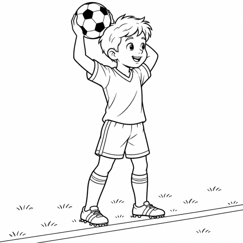 Menino segurando bola acima da cabeça para cobrar lateral no futebol