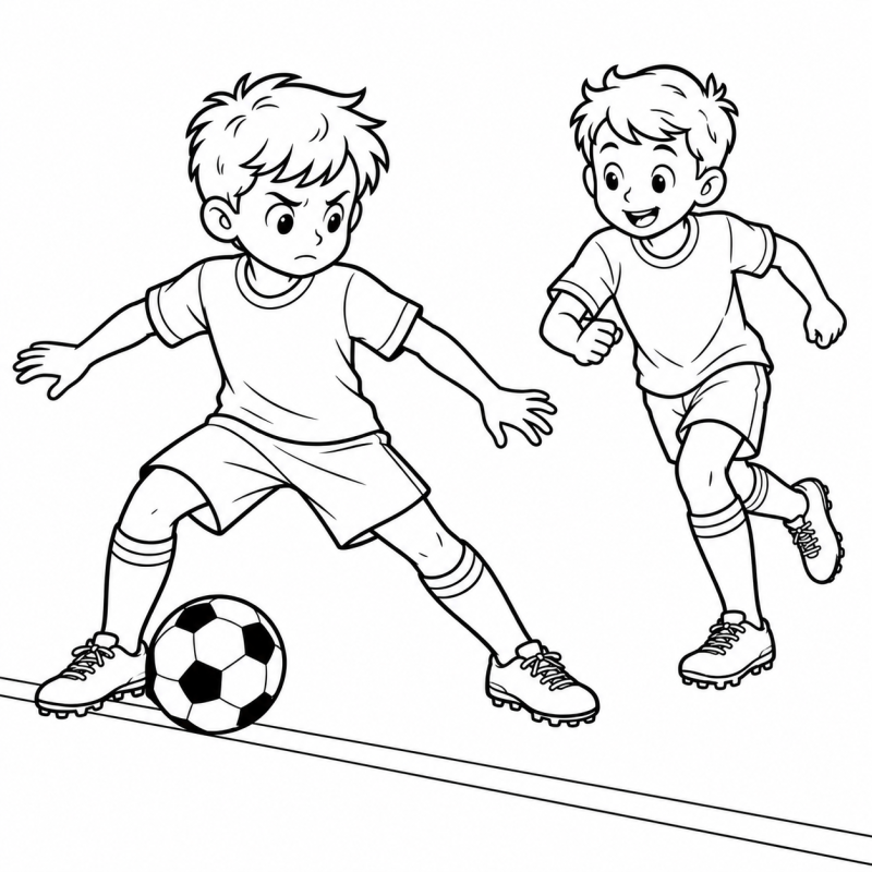 Criança protegendo a bola no futebol