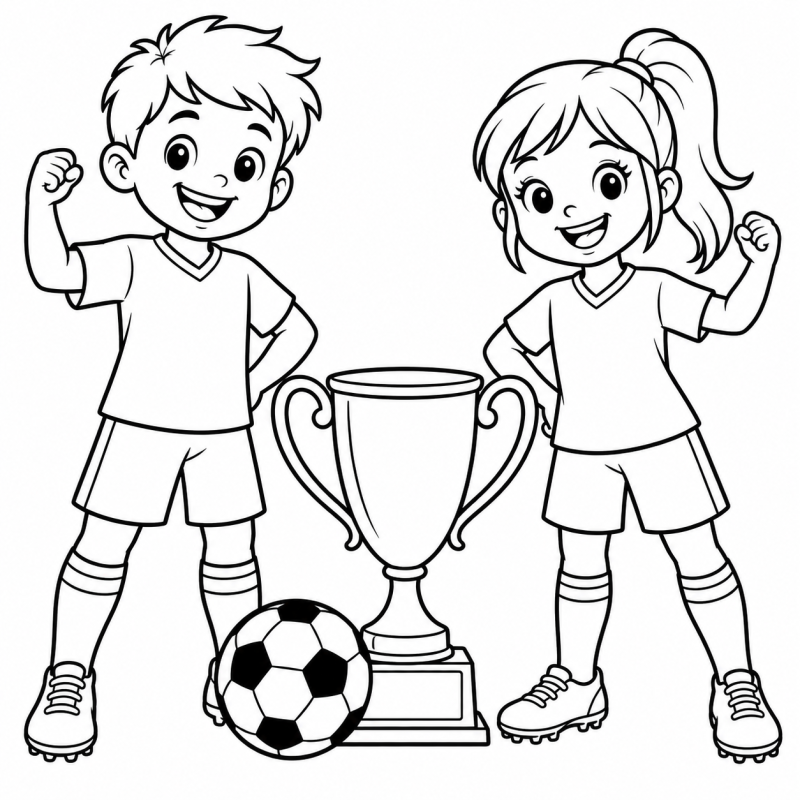 Crianças com troféu de futebol
