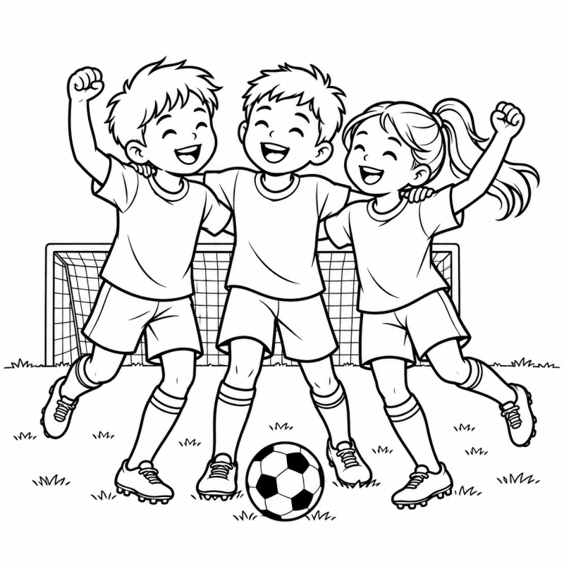 Crianças comemorando gol de futebol